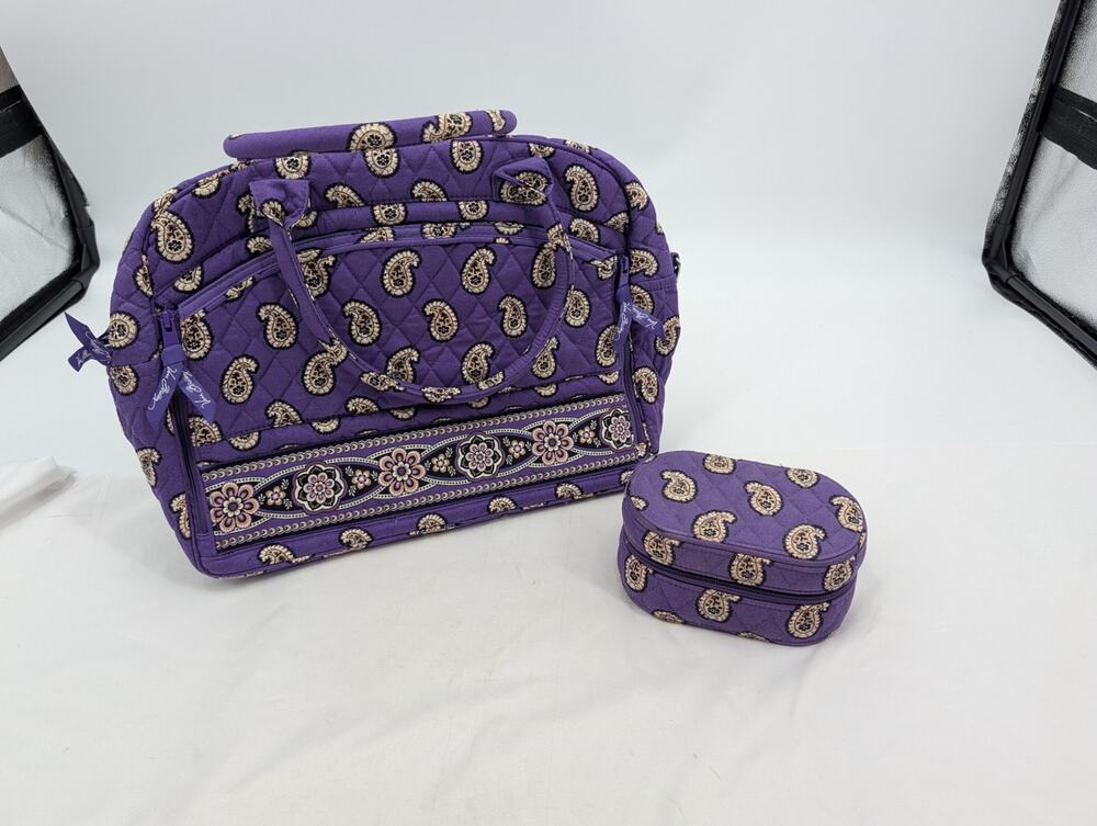 BUNDLE! Vera Bradley Simply Violet Weekender Bag & Jewelry Box Travel Cruise